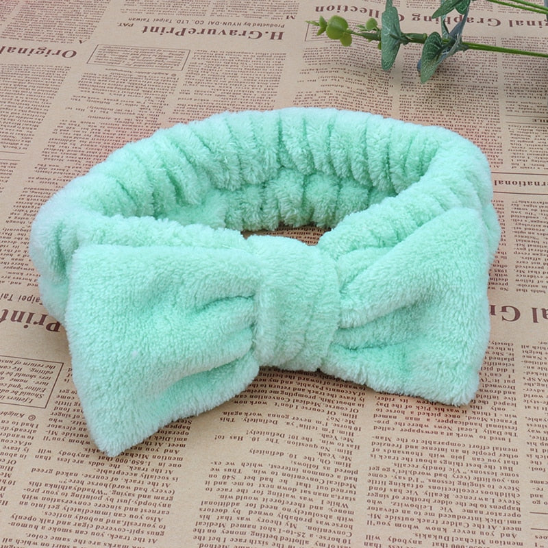 Flannel Cosmetic Headbands Soft Bowknot Elastic Hair Band Hairlace for Washing Face Shower Spa Makeup Tools