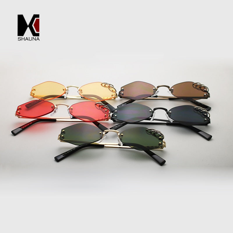 SHAUNA-gafas de sol únicas con decoración de anillos de hierro para mujer, gafas de sol sin montura, Retro, verde oscuro, Punk, UV400