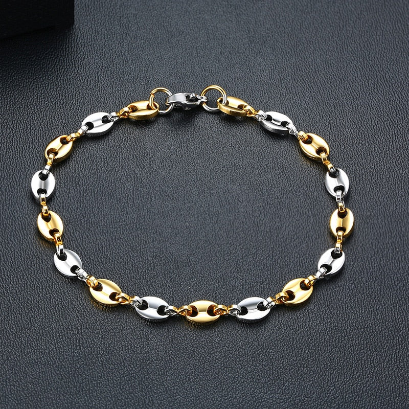 Collar de cadena Marina inflada con eslabones de granos de café de acero inoxidable para hombre y mujer, joyería de moda