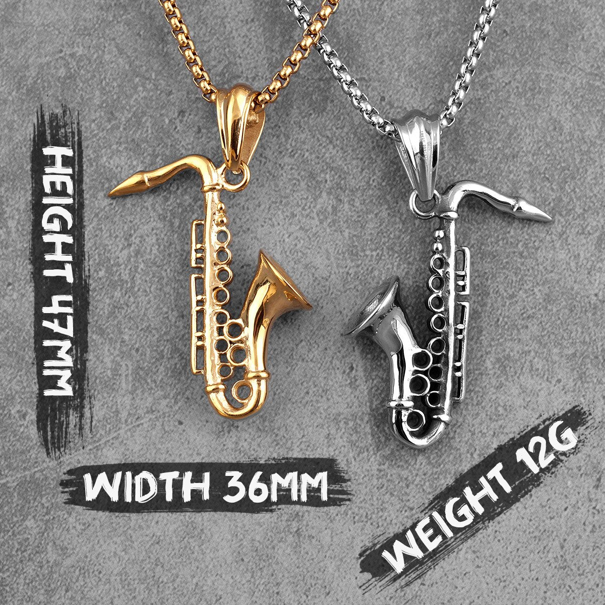 Gold Saxophone Long Men Necklaces Pendant Chain Punk Cool for Boyfriend Male Stainless Steel Jewelry Creativity Gift Wholesale