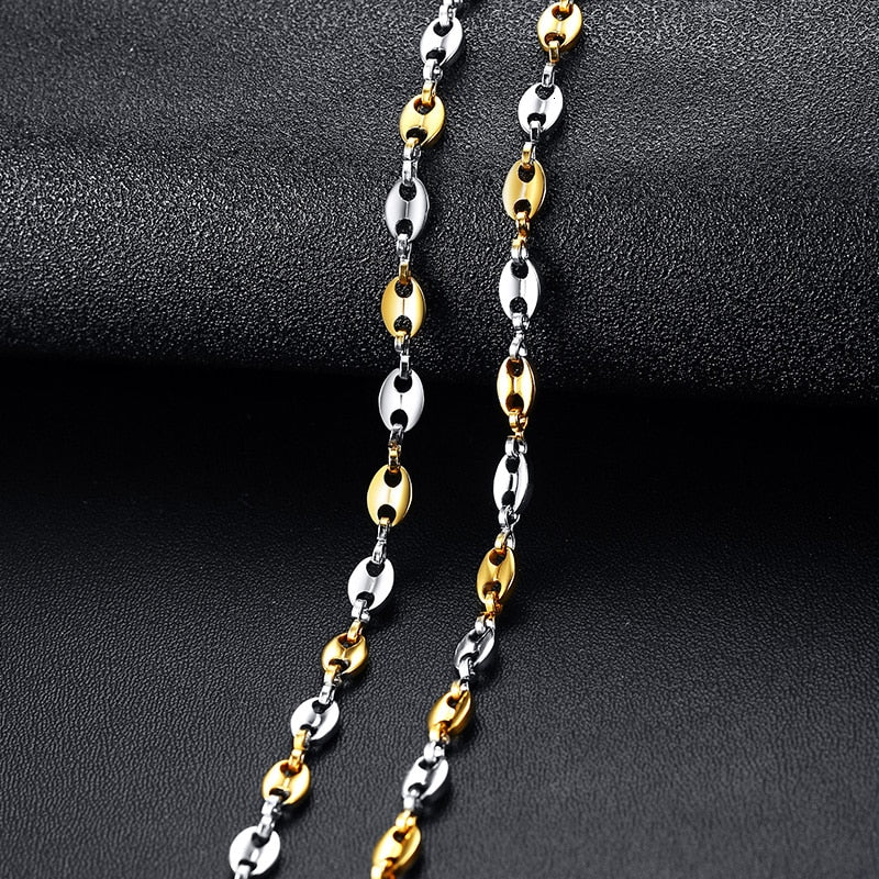 Collar de cadena Marina inflada con eslabones de granos de café de acero inoxidable para hombre y mujer, joyería de moda