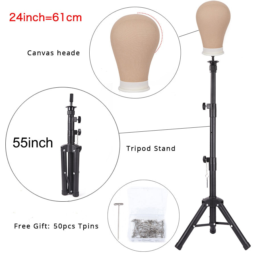 Alileader nuevo 140Cm/64Cm soporte para pelucas trípode para peluca con maniquí cabeza de bloque de lienzo trípode ajustable soporte para hacer peluca kit TPins regalo
