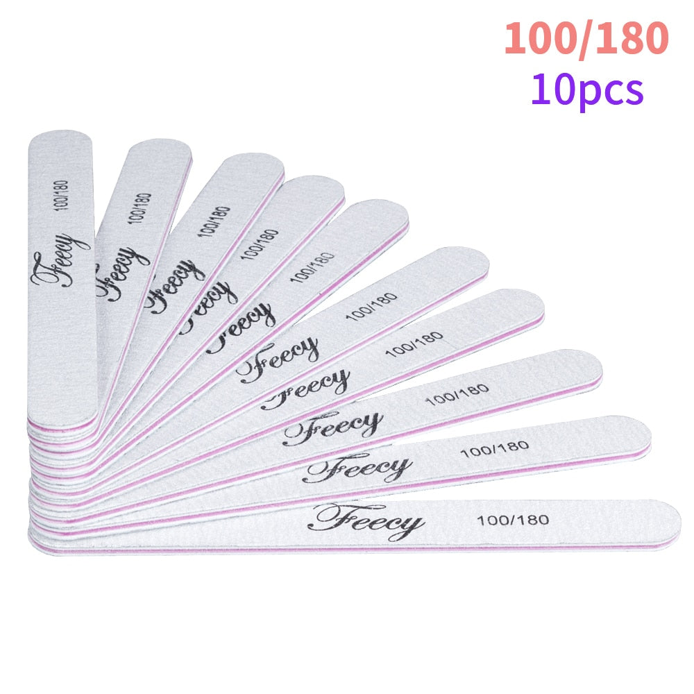 Limas de uñas 5/10 unids/lote 100/180, duraderas, pulidoras, tope de lijado, limas para pulir uñas, limas de madera para manicura, papel de lija