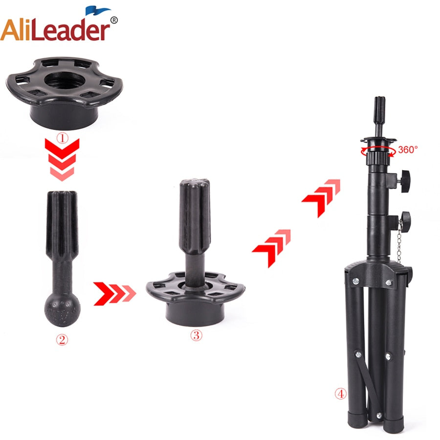 Alileader nuevo 140Cm/64Cm soporte para pelucas trípode para peluca con maniquí cabeza de bloque de lienzo trípode ajustable soporte para hacer peluca kit TPins regalo