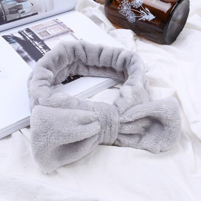Flannel Cosmetic Headbands Soft Bowknot Elastic Hair Band Hairlace for Washing Face Shower Spa Makeup Tools