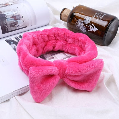Flannel Cosmetic Headbands Soft Bowknot Elastic Hair Band Hairlace for Washing Face Shower Spa Makeup Tools