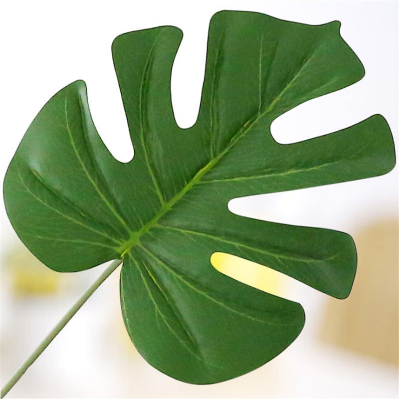 4 Uds. De hojas artificiales grandes de palmera Monstera, hoja de plástico verde, decoración DIY para boda, planta de arreglo de flores baratas