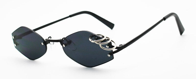 SHAUNA-gafas de sol únicas con decoración de anillos de hierro para mujer, gafas de sol sin montura, Retro, verde oscuro, Punk, UV400