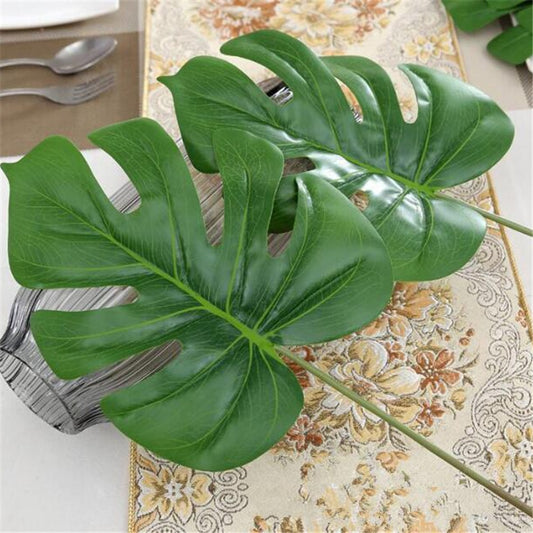 4 Uds. De hojas artificiales grandes de palmera Monstera, hoja de plástico verde, decoración DIY para boda, planta de arreglo de flores baratas