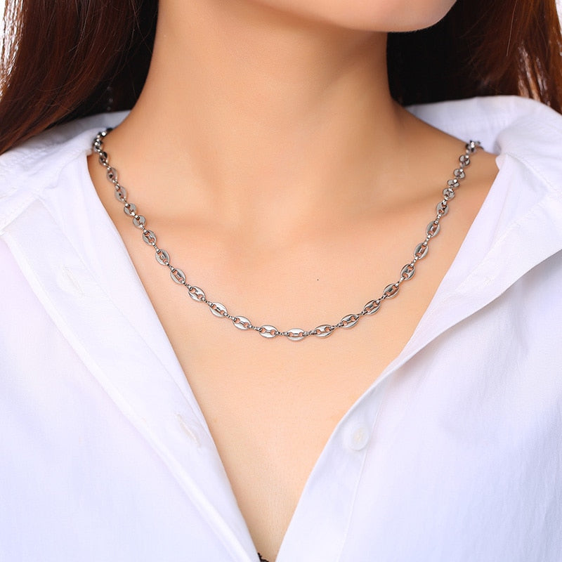 Collar de cadena Marina inflada con eslabones de granos de café de acero inoxidable para hombre y mujer, joyería de moda