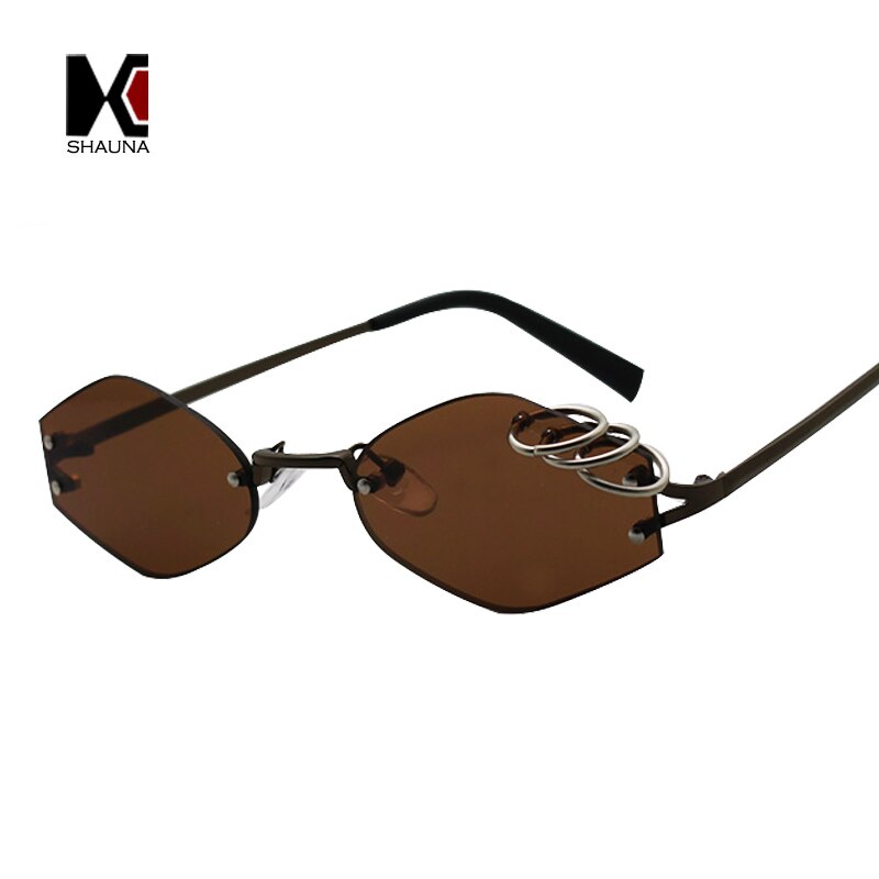 SHAUNA-gafas de sol únicas con decoración de anillos de hierro para mujer, gafas de sol sin montura, Retro, verde oscuro, Punk, UV400