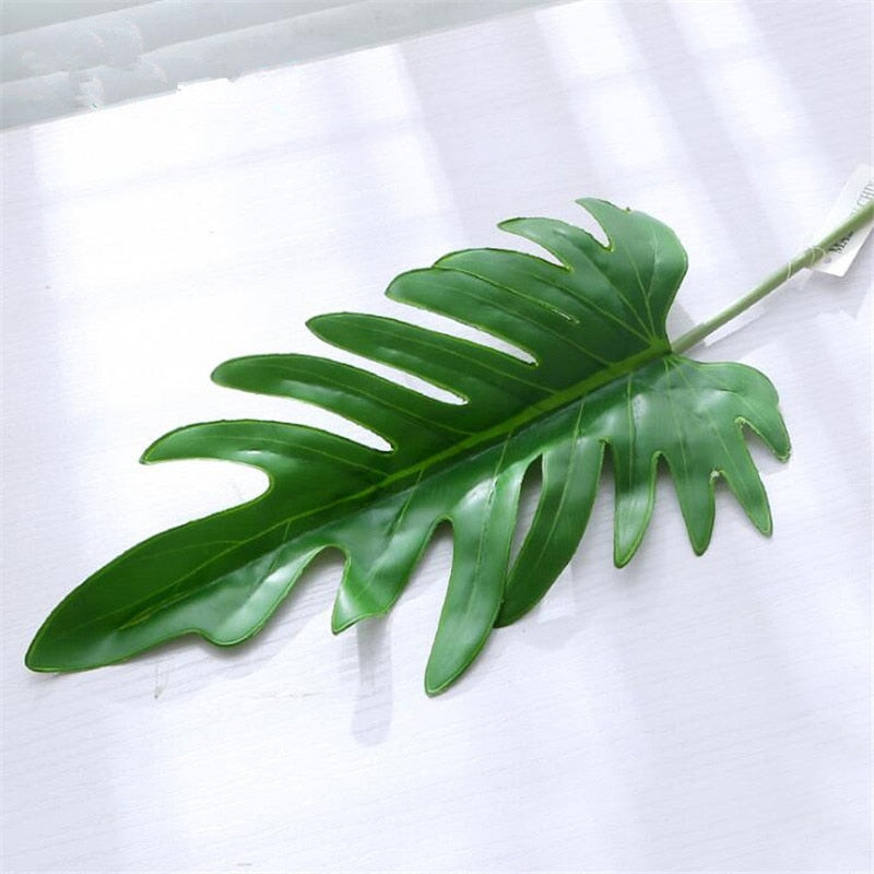 4 Uds. De hojas artificiales grandes de palmera Monstera, hoja de plástico verde, decoración DIY para boda, planta de arreglo de flores baratas