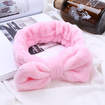 Flannel Cosmetic Headbands Soft Bowknot Elastic Hair Band Hairlace for Washing Face Shower Spa Makeup Tools