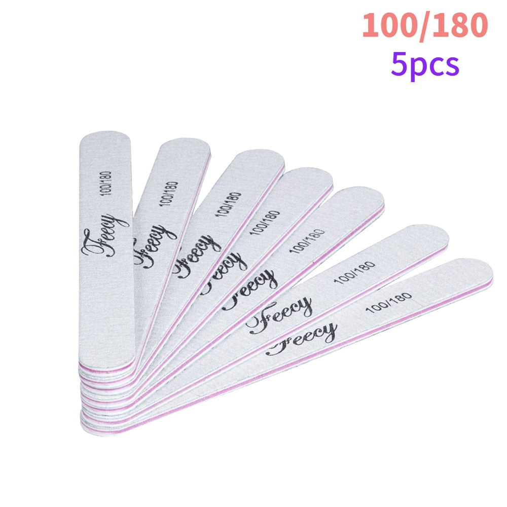 Limas de uñas 5/10 unids/lote 100/180, duraderas, pulidoras, tope de lijado, limas para pulir uñas, limas de madera para manicura, papel de lija