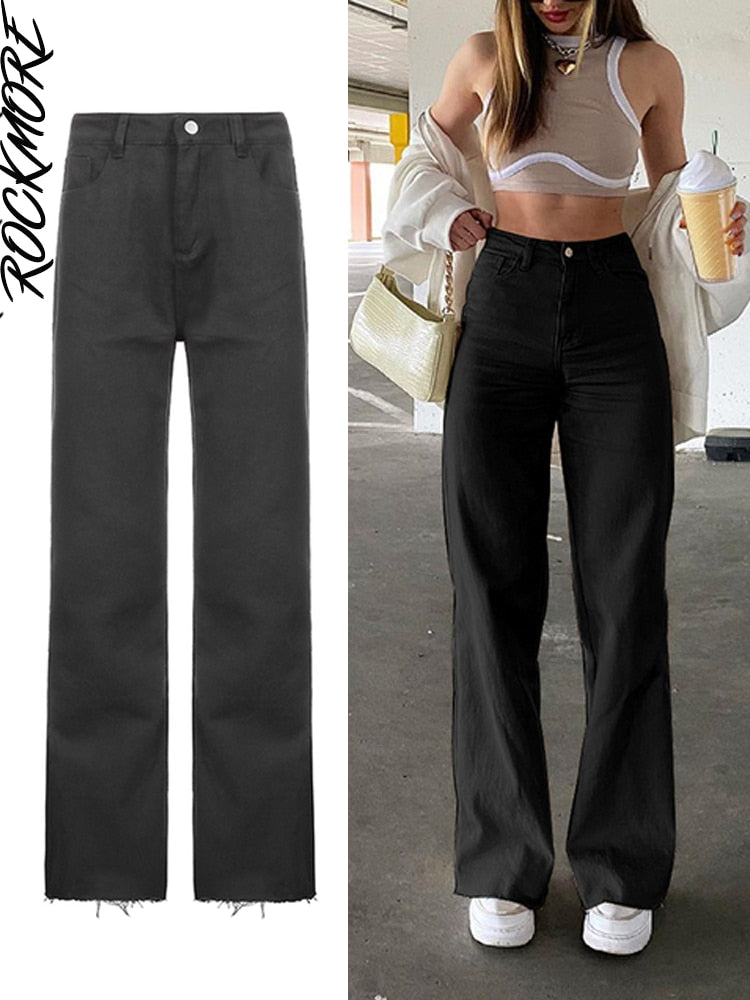 Rockmore-pantalones vaqueros holgados Vintage para mujer, ropa de calle de los años 90, pantalones Cargo de pierna ancha con bolsillos, pantalones vaqueros rectos de cintura baja 2021