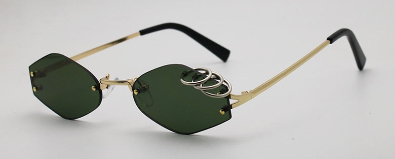 SHAUNA-gafas de sol únicas con decoración de anillos de hierro para mujer, gafas de sol sin montura, Retro, verde oscuro, Punk, UV400