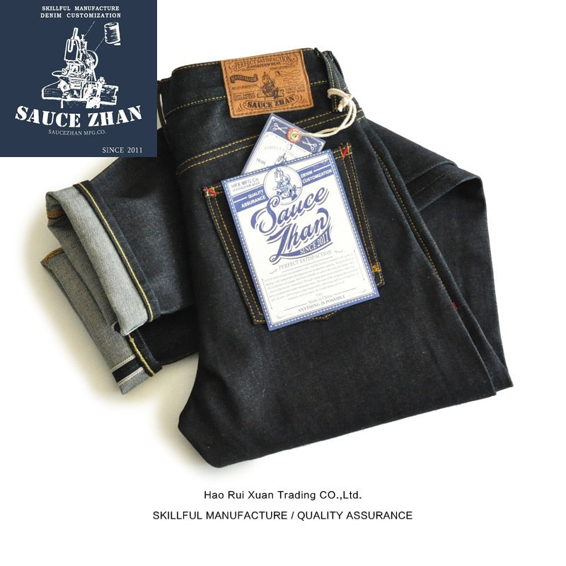 SauceZhan 310XX-HS Jeans para hombre Selvedge Sanforized Denim Jeans Jeans Raw Denim Indigo Slim Fit 14.5 Oz