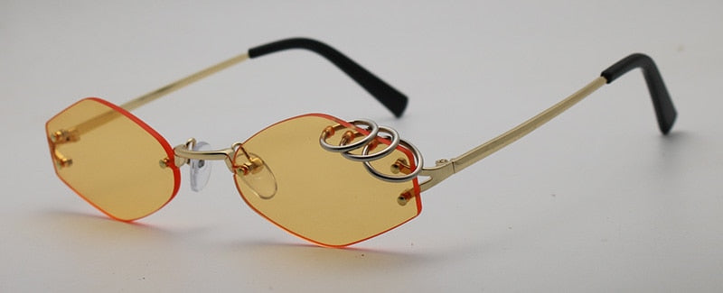 SHAUNA-gafas de sol únicas con decoración de anillos de hierro para mujer, gafas de sol sin montura, Retro, verde oscuro, Punk, UV400