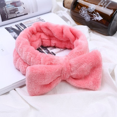 Flannel Cosmetic Headbands Soft Bowknot Elastic Hair Band Hairlace for Washing Face Shower Spa Makeup Tools