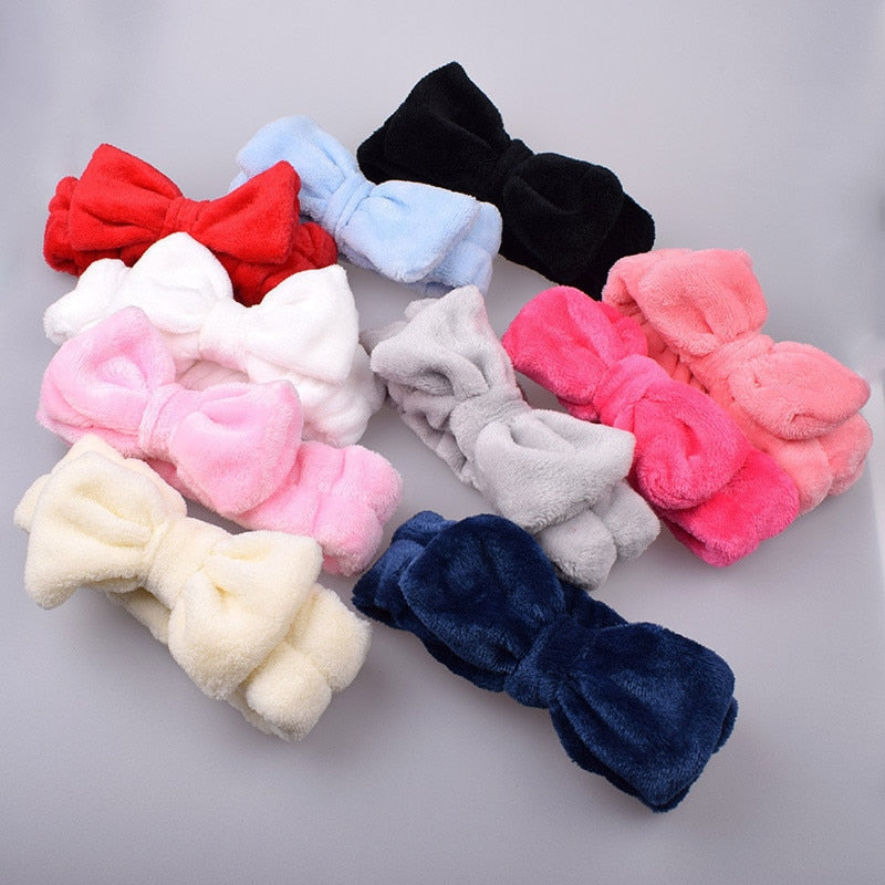 Flannel Cosmetic Headbands Soft Bowknot Elastic Hair Band Hairlace for Washing Face Shower Spa Makeup Tools