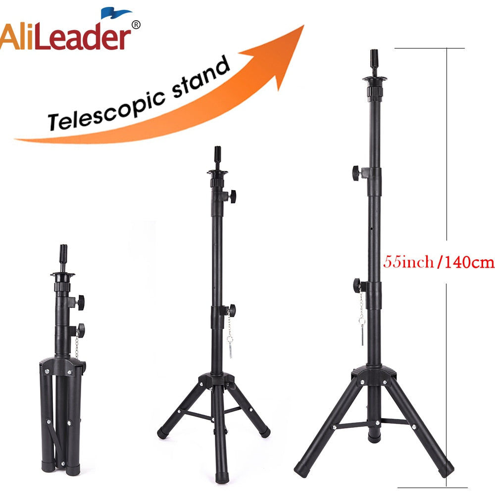 Alileader nuevo 140Cm/64Cm soporte para pelucas trípode para peluca con maniquí cabeza de bloque de lienzo trípode ajustable soporte para hacer peluca kit TPins regalo