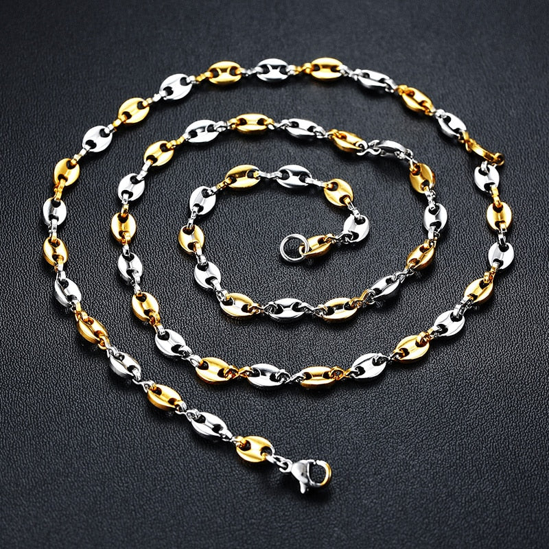 Collar de cadena Marina inflada con eslabones de granos de café de acero inoxidable para hombre y mujer, joyería de moda
