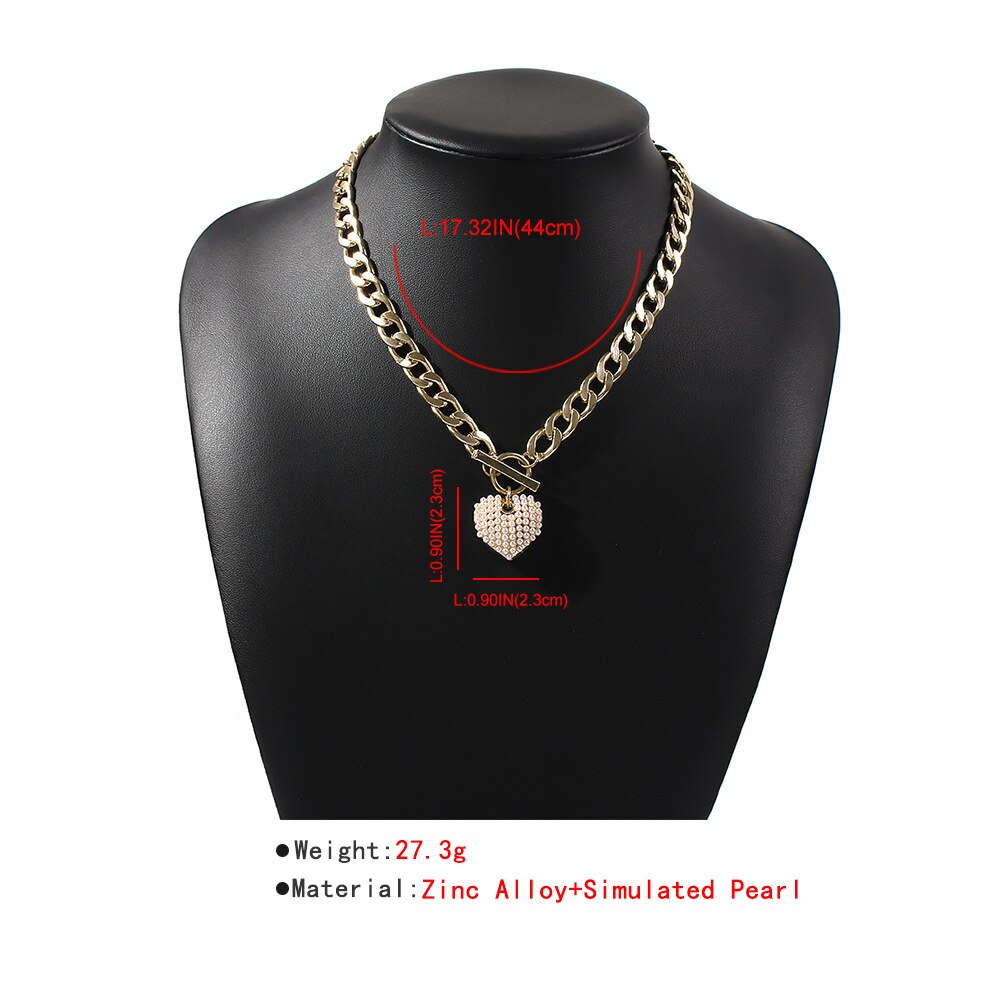 KMVEXO-collar con colgante de corazón de amor y perla de imitación Punk para mujer, cierre de palanca grueso, joyería para fiesta, collares, regalo de Navidad