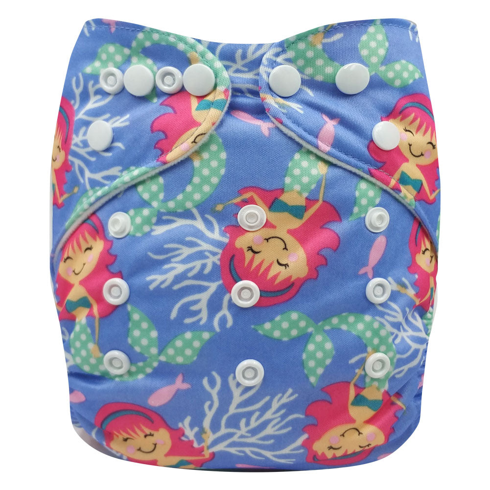 Pañales reutilizables AIO con impresión digital PORORO con 2 refuerzos de bambú, pañal de tela transpirable todo en uno de bambú