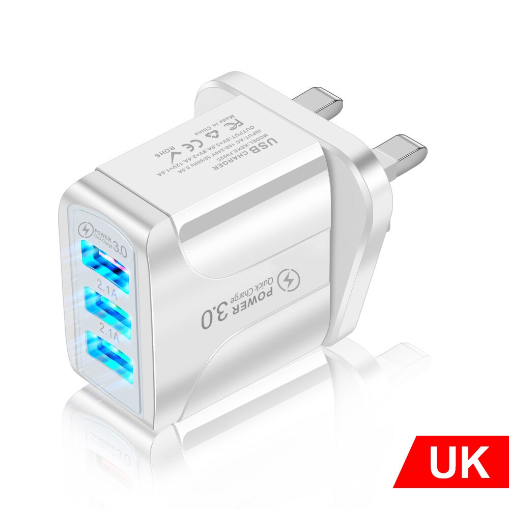 Adaptador de cargador USB de carga rápida 3,0 para iPhone 11 Pro Max Xiaomi enchufe europeo 3 puertos USB QC3.0 cargador de teléfono móvil de carga rápida