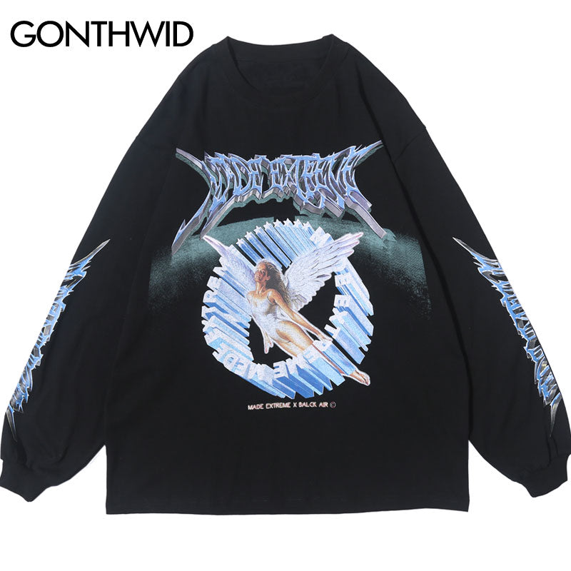 GONTHWID, camisetas creativas de manga larga con estampado de Ángel en 3D, ropa de calle Hip Hop Hipster, camisetas holgadas informales, camisetas de moda para hombres