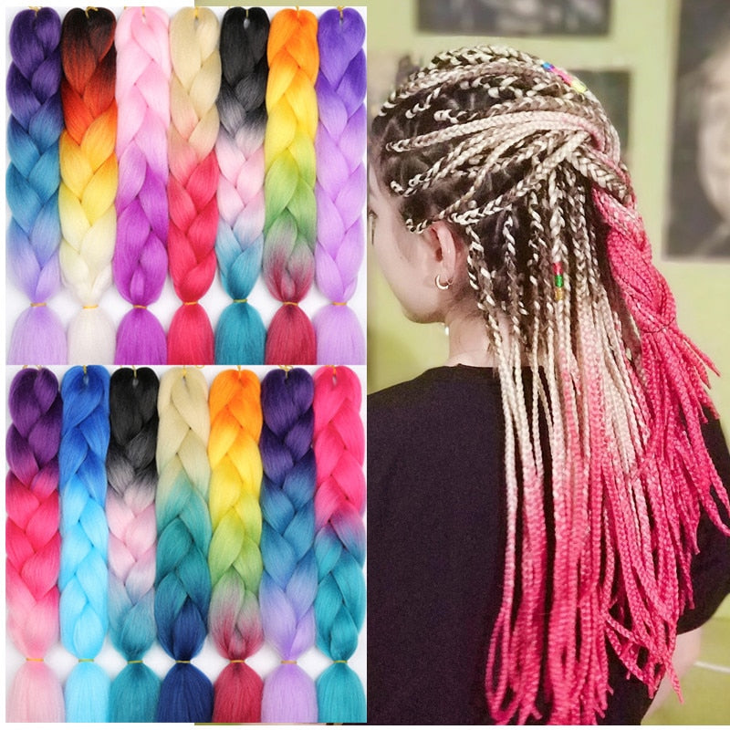 GAKA Women Jumbo Braids Pink Blonde Green Two Tone Color Long Ombre Glowing Twist Synthetic Braiding Hair Extension