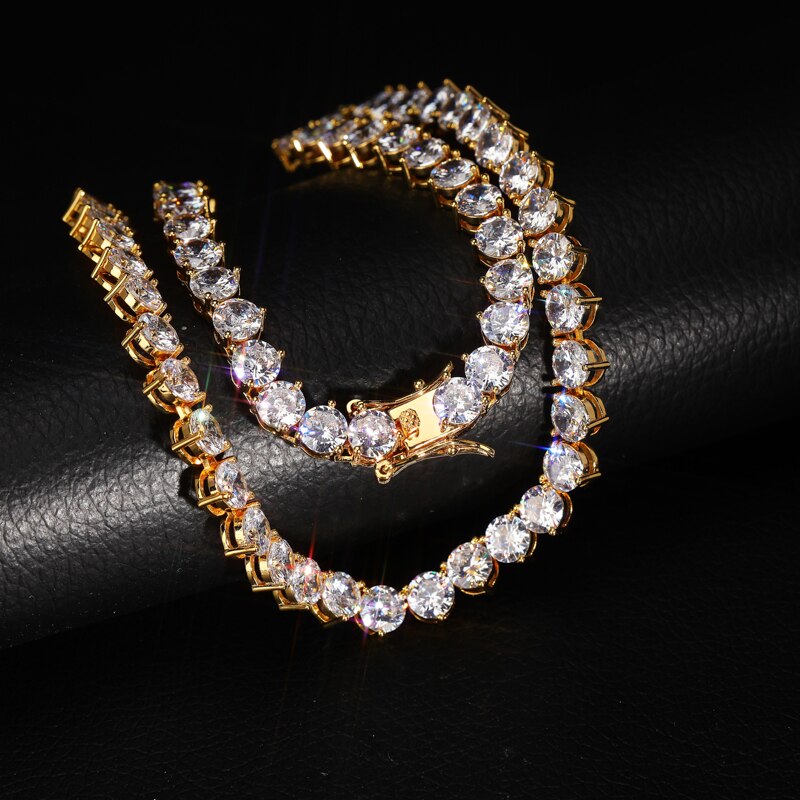 TOPGRILLZ Bling 3 puntas collar de cadena de tenis 4mm 6mm hombres Hip Hop encanto oro/plata joyería de Color helado AAA Cubic Zirconia