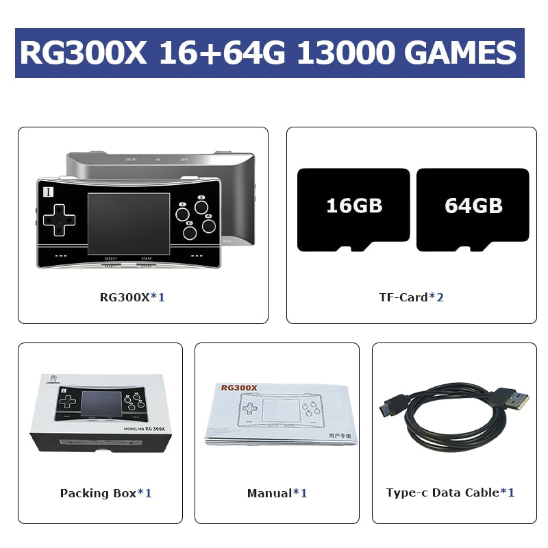 Nueva consola de juegos portátil Retro RG300X con 18000 emuladores de juegos para PS1/MD/FC/GB reproductor de juegos portátil salida HD pantalla IPS de 3,0 "