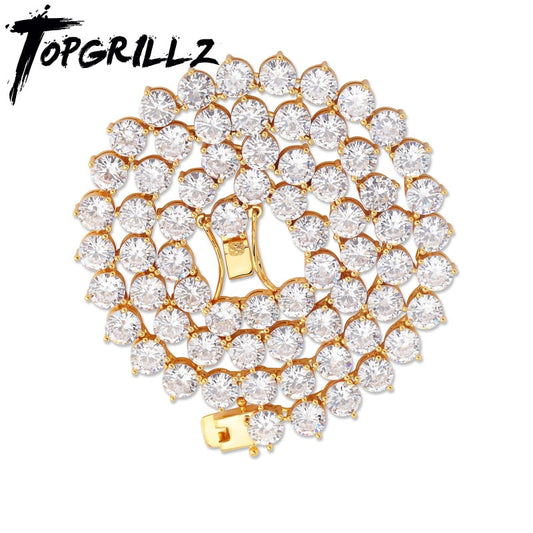 TOPGRILLZ Bling 3 puntas collar de cadena de tenis 4mm 6mm hombres Hip Hop encanto oro/plata joyería de Color helado AAA Cubic Zirconia