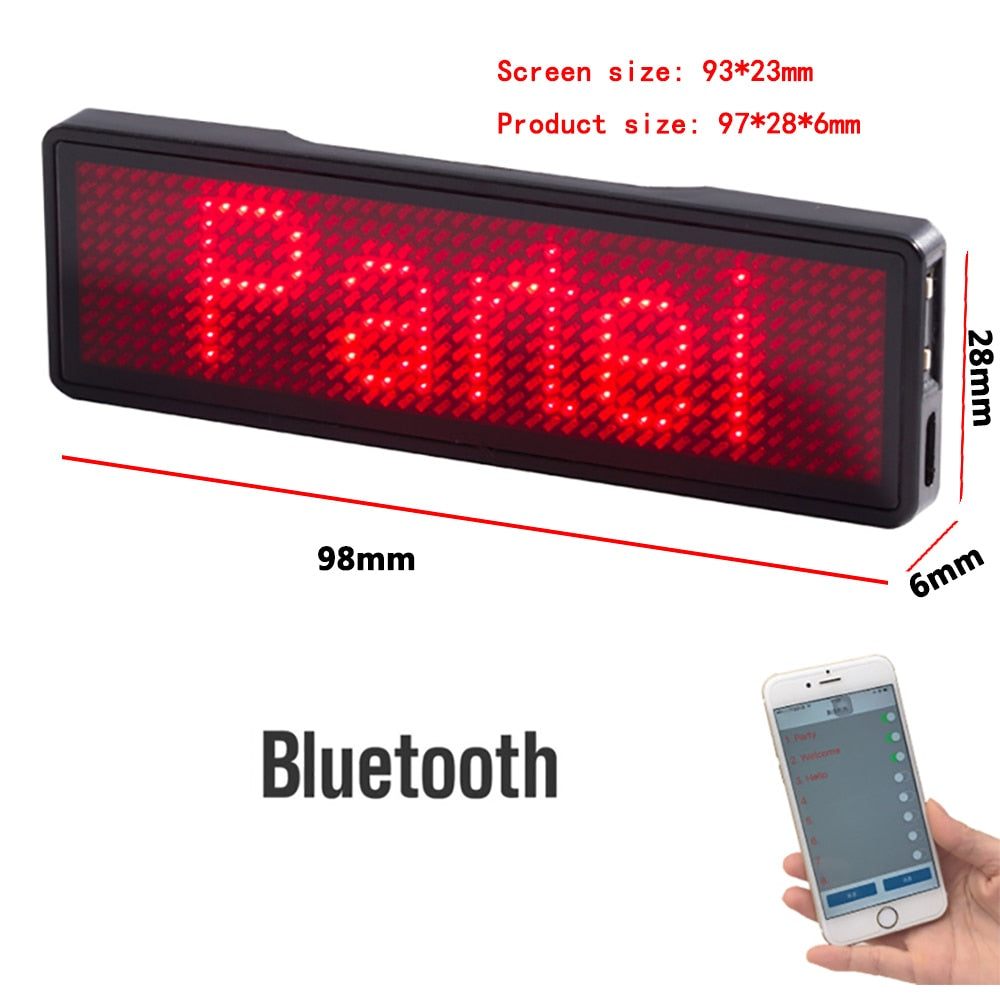 Insignia LED Digital Bluetooth recargable, Insignia DIY, tablero de mensajes desplazable programable, Mini pantalla LED, etiqueta de nombre LED