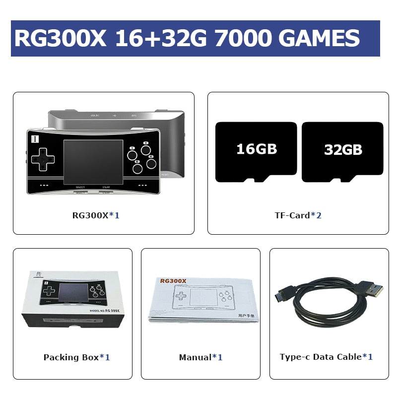 Nueva consola de juegos portátil Retro RG300X con 18000 emuladores de juegos para PS1/MD/FC/GB reproductor de juegos portátil salida HD pantalla IPS de 3,0 "
