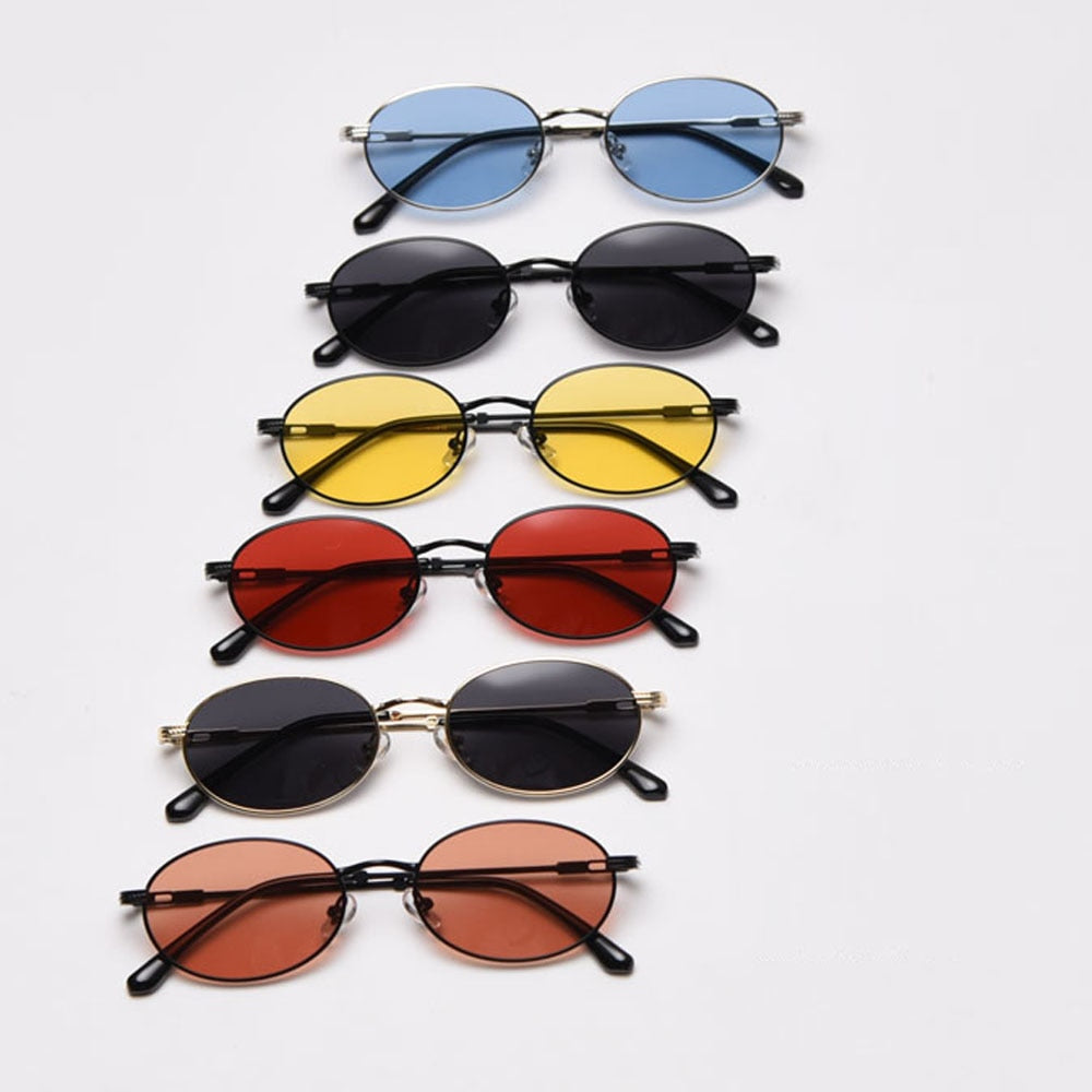 Peekaboo-gafas ovaladas retro para hombre y mujer, lentes de sol pequeñas doradas de alta calidad, uv400, metal, amarillo, rojo, superventas, 2021