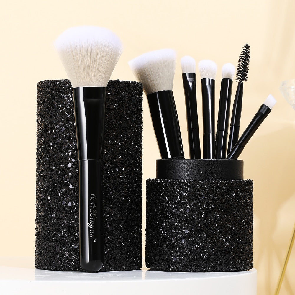 XINYAN-Juego de brochas de maquillaje para principiantes, colorete, sombra de ojos, corrector labial, cosméticos, maquillaje con estuche brillante, base en polvo, herramientas de belleza