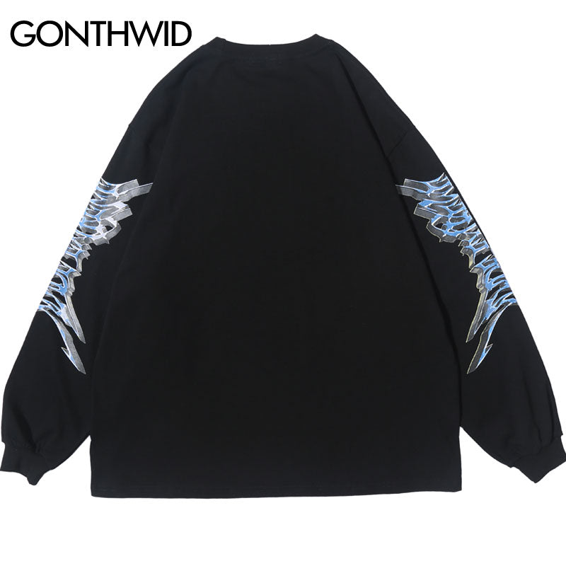 GONTHWID, camisetas creativas de manga larga con estampado de Ángel en 3D, ropa de calle Hip Hop Hipster, camisetas holgadas informales, camisetas de moda para hombres
