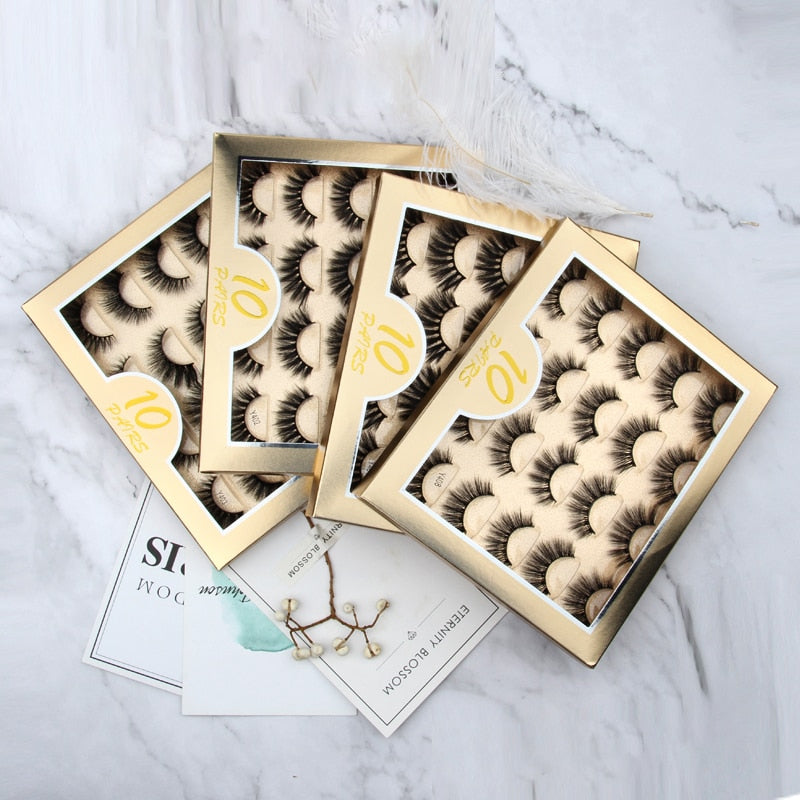 5/10 Pair 3D Mink Eyelashes Fluffy Dramatic Eyelashes Makeup Wispy Mink Lashes Natural Long False Eyelashes Thick Fake Lashes