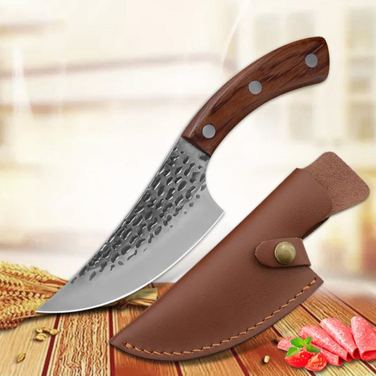 Cuchillo de Chef serbio de 5,5 pulgadas, cuchillo de caza forjado hecho a mano para exteriores, cuchillo de cocina de acero inoxidable, cuchillo de carnicero para deshuesar
