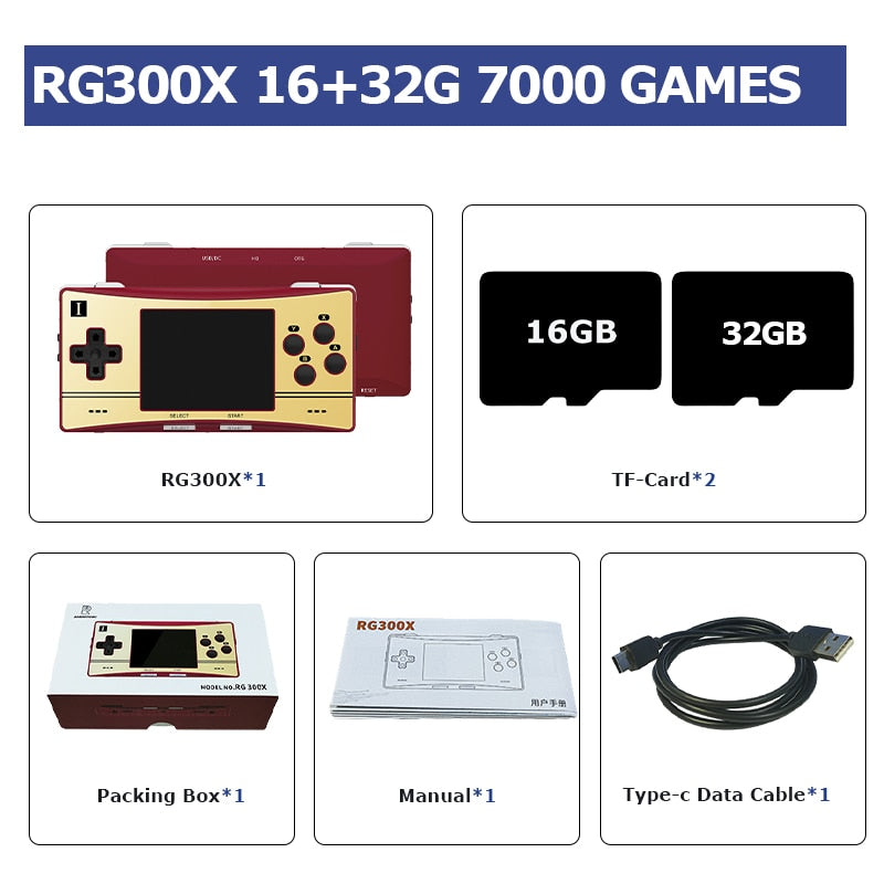 Nueva consola de juegos portátil Retro RG300X con 18000 emuladores de juegos para PS1/MD/FC/GB reproductor de juegos portátil salida HD pantalla IPS de 3,0 "