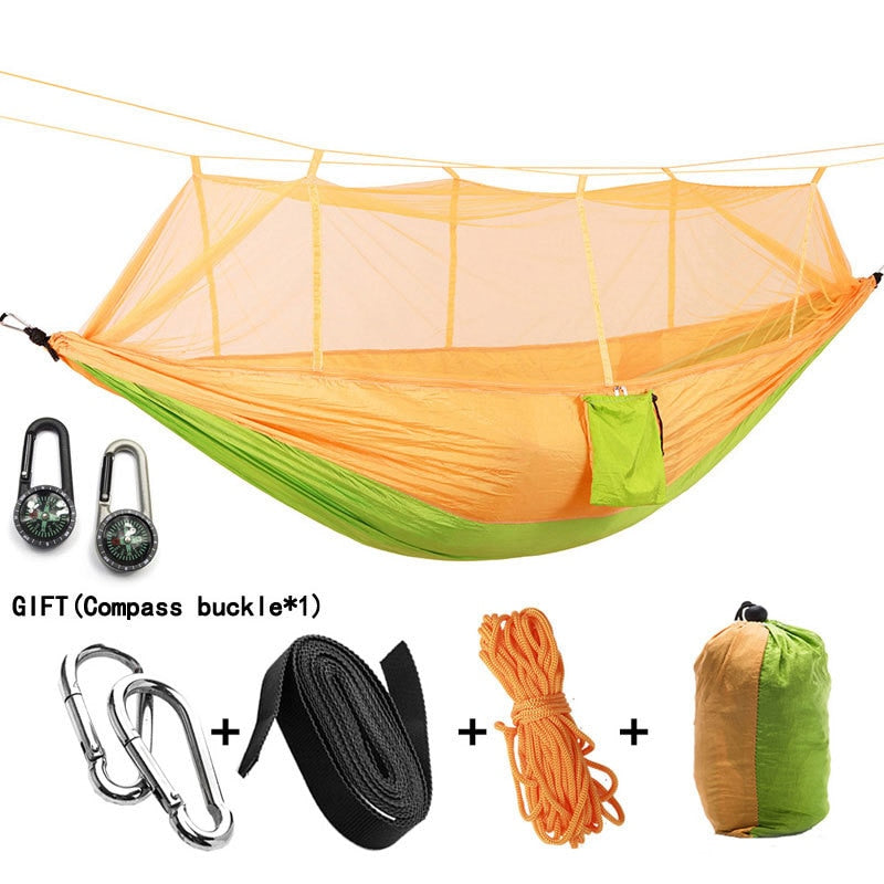 Hamaca para acampar/jardín con mosquitera, muebles de exterior para 1-2 personas, cama colgante portátil, columpio para dormir de tela de paracaídas resistente