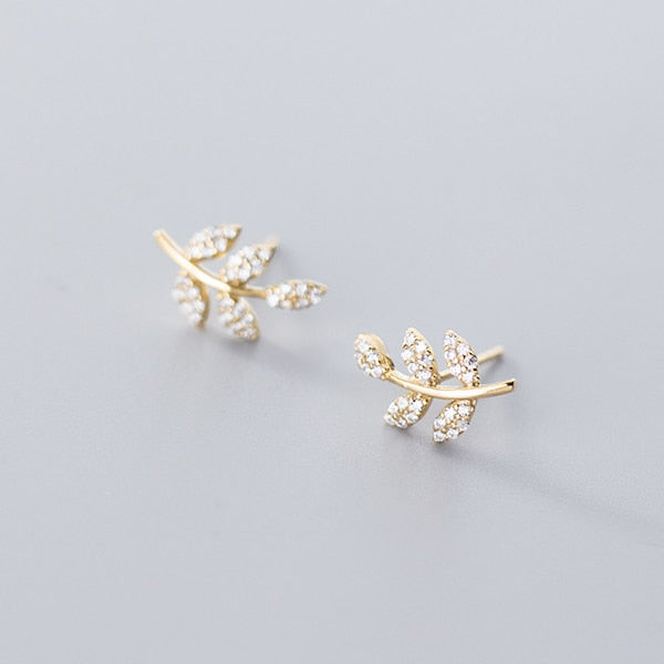 Modian New Autumn Collection Sterling Silver 925 Shiny Clear CZ Tree Leaves Stud Earrings for Women Luxury Wedding Fine Jewelry