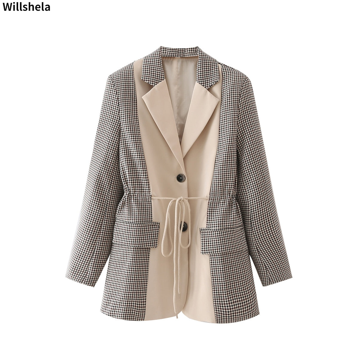 Willshela, moda para mujer, con bolsillos, chaqueta de retazos con una hilera de botones, cuello entallado, manga larga, abrigos Vintage para mujer, Tops elegantes