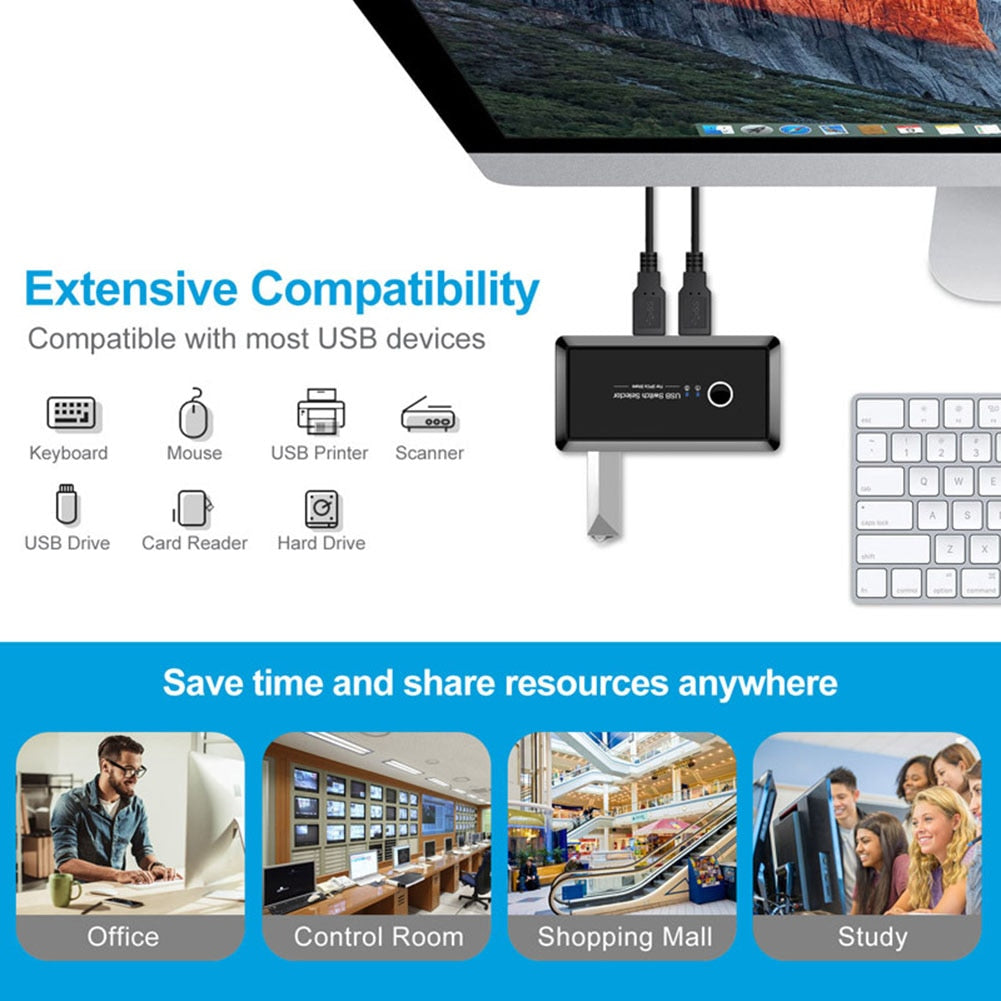 USB KVM Switch USB 3.0 2.0 Switcher 2 Port PCs Sharing 4 Devices for Keyboard Mouse Printer Monitor USB 2.0 3.0 Switch Selector