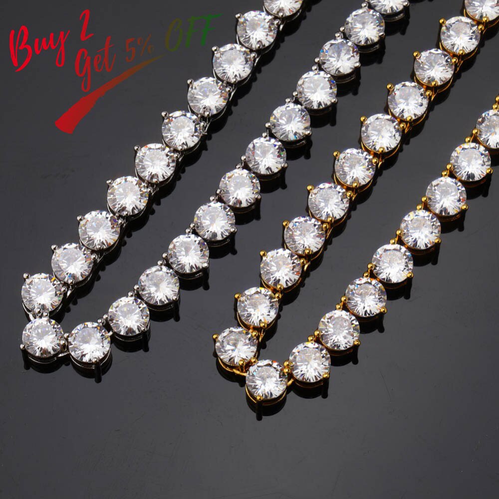 TOPGRILLZ Bling 3 puntas collar de cadena de tenis 4mm 6mm hombres Hip Hop encanto oro/plata joyería de Color helado AAA Cubic Zirconia