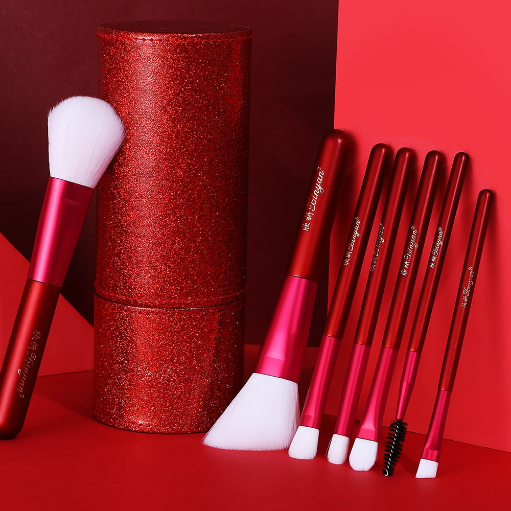 XINYAN-Juego de brochas de maquillaje para principiantes, colorete, sombra de ojos, corrector labial, cosméticos, maquillaje con estuche brillante, base en polvo, herramientas de belleza