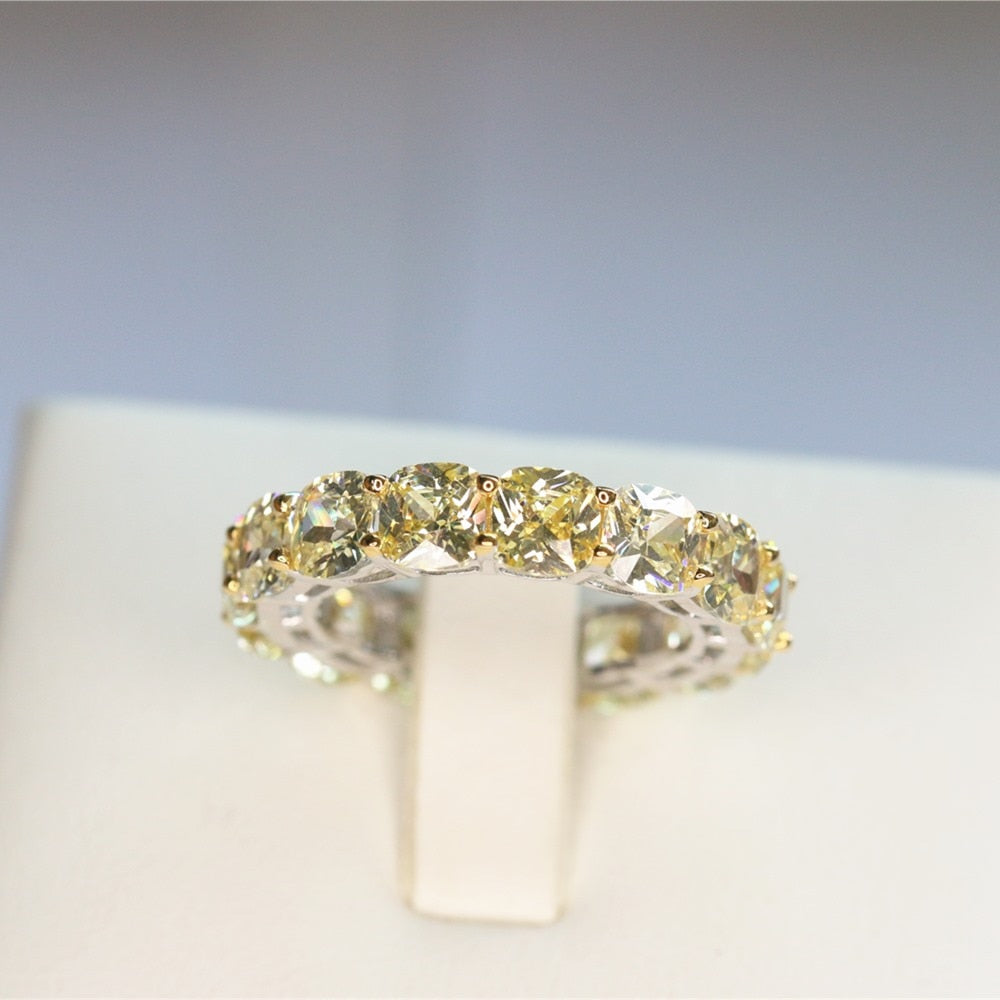 Anillo de mujer de circonio 5A de toda la fila, hecho de plata maciza 925, corte de cojín cuadrado, 5 mm, tamaño 5, 6, 7, 8, 9, 10, anillo para hombre, bisutería para mujer