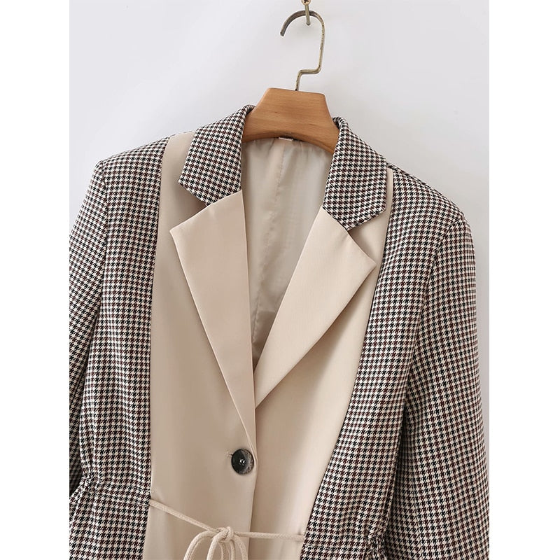 Willshela, moda para mujer, con bolsillos, chaqueta de retazos con una hilera de botones, cuello entallado, manga larga, abrigos Vintage para mujer, Tops elegantes
